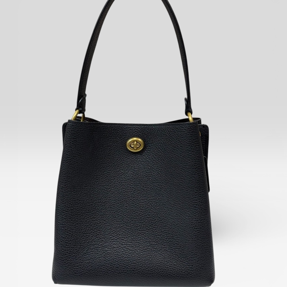 Coach Charlie Bucket Bag 21 Crossbody Pebble Leather 89102 Black Gold EUC - Picture 3 of 13